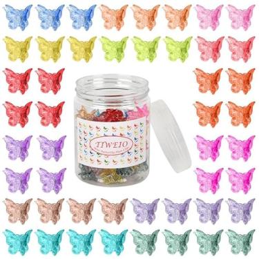 Imagem de Tiweio Grampos de cabelo de borboleta, 50 peças de mini grampos de cabelo de cor gelatina, acessórios de cabelo para mulheres e meninas com embalagem em caixa, 14 cores brilhantes e doces