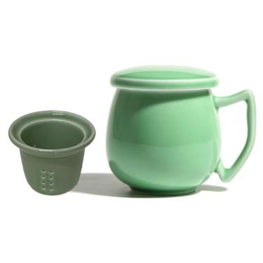 Imagem de Xícara de chá de porcelana Celadon com coador interno e tampa, verde jade, 4 padrões opcionais, three_browse-bin) ♚ (verde (brilhante))