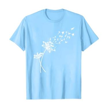 Imagem de Camiseta feminina com gola redonda e girassol, flores silvestres, estampada, casual, estampada, caimento solto, gola redonda, Azul claro, XXG