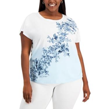Imagem de Tommy Hilfiger Camiseta feminina com estampa floral e gola canoa, Ângulo do mar, 1X