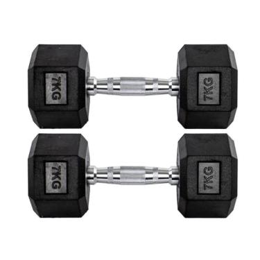 Imagem de Par Halteres 7kg + 7kg Dumbbell Sextavado Emborrachado Pegada Cromada Gallant (GDb07F3B-Pt)