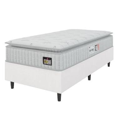 Imagem de Cama Box Colchão Solteiro Espuma D33 Vangogh Pillow Top 88x188x67cm Linho Branco Hellen - Suporta até 120kg por Pessoa