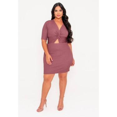 Imagem de Vestido Feminino Plus Size Em Malha Decote V Com Torção