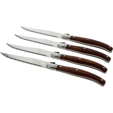 Imagem de Laguiole 4 facas de bife (Pakkawood) – facas de aço inoxidável – lâmina serrilhada de corte suave – conjunto de facas de bife seguro para lava-louças – conjunto de facas de cozinha luxuoso para festas