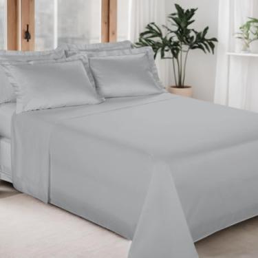 Imagem de Jogo de Cama 300 FIOS, Liso, Lençol Percal 100% Algodão, 4 Peças - Bem Lunar (Cinza, King)