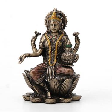 Imagem de Veronese Design Estátua de resina espiritual de lótus com acabamento em bronze pintado Lakshmi de 9,5 cm