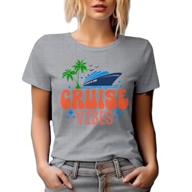 Imagem de Camiseta de gola redonda, Cruise Vibes with a Ship & Palm Trees, Cruising Lover, Travel or Vacation Themed, Cinza mesclado, 3G