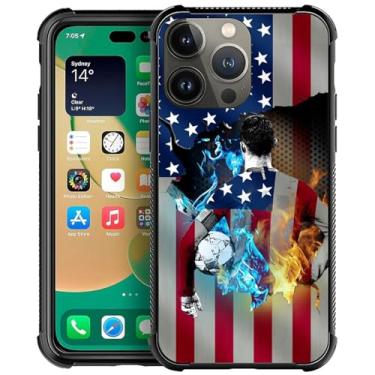 Imagem de DJSOK Capa compatível com iPhone 13 Pro Max, design padrão de bandeira dos EUA futebol gelo e fogo, capa para iPhone 13 Pro Max, para canto antiqueda e presente à prova de choque para homens e