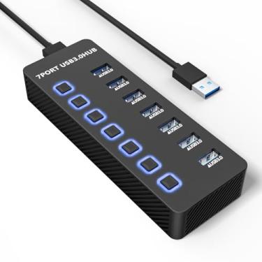 Imagem de ONFINIO Hub USB 3.0 7 portas, divisor de hub de dados USB com interruptores e luzes individuais de LED, expansor de porta USB de alta velocidade de 5 Gbps para MacBook, Mac Pro, Mac mini, iMac