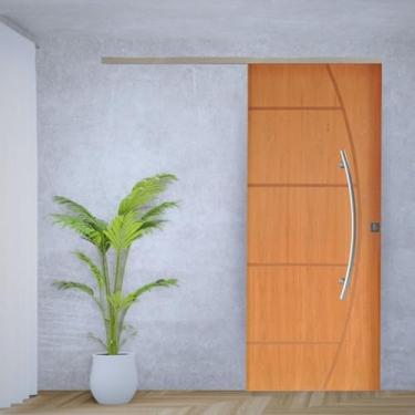 Imagem de Porta de Correr Padrão Imbuia Belissima 6 Trilho Vision Puxador Curvo 600 Mm 110 X 210 Direito Natural