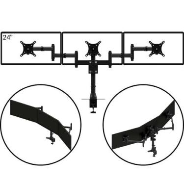 Imagem de Suporte Para 3 Monitores Articulado Altura e Angulo Ajustavel 10 A 24 