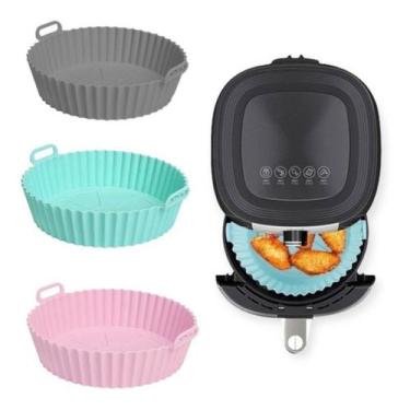 Imagem de Forma Protetor Silicone Airfryer Redondo Reutilizável Alça Cozinha Mul