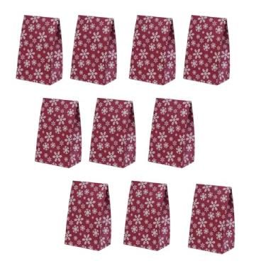 Imagem de Almencla 10x Sacos de papel Kraft para presente de Natal Sacos de embalagem de alimentos Bolas Árvores Floco de neve Padrões Saco de confeitar para decoração, Vermelho E Branco