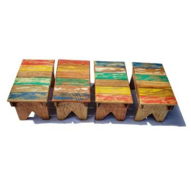 Imagem de Kit 4 Banco Banqueta Baixa Madeira Demolição Puff Decorativo - Artes T