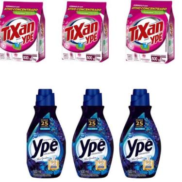 Imagem de Kit 3 Lava Roupas Tixan Ype 800g cada + 3 Amaciante Concentrado ype 50