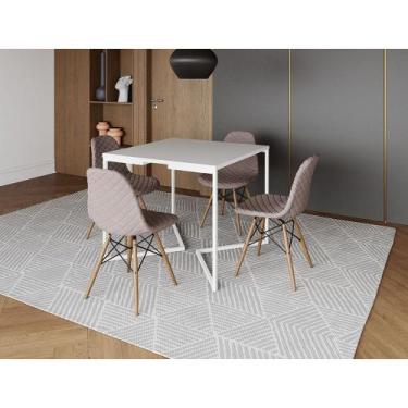 Imagem de Mesa Jantar Industrial Base V Ferro Branco 90cm Quadrada Branca 4 Cade