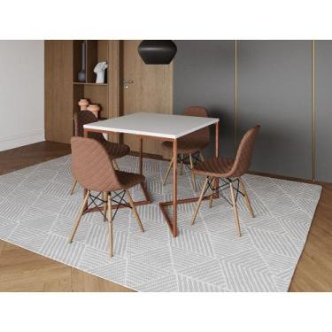 Imagem de Mesa Jantar Industrial Base Cobre V 90cm Quadrada Branca C/ 4 Cadeiras