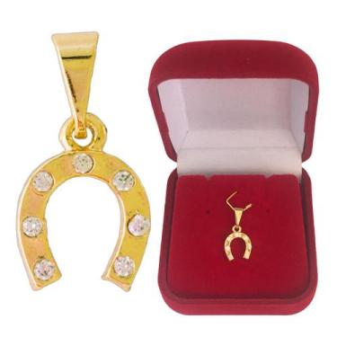Imagem de Pingente Ferradura Cavalo Country Zircônia Banhado a Ouro 18k + Caixa 
