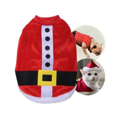 Imagem de Roupa Papai Noel Natal para Pet Cachorro Gato Porte Pequeno Vermelho C