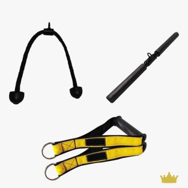 Imagem de Kit Puxadores Reto 50cm e Corda Tríceps e Puxador Nylon  - REI DO FITN