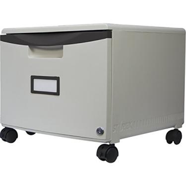 Imagem de Storex Armário de arquivo de plástico com uma gaveta – Organizador de documentos com trava com rodízios para casa e escritório, cinza, 1 pacote (61266B01C)