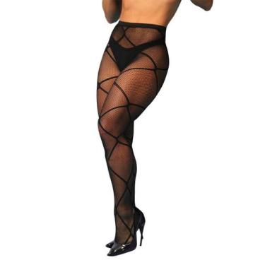 Imagem de Meia Calça Arrastão Trabalhada Com Detalhes Cós Elastico - Y.Lingerie,