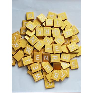 Imagem de Wood Scrabble Tiles Set 100 Tiles ~ Game Replacement, Scrapbooking, Crafts, Messages, Etc. (Metallic Gold, 100 Tiles)