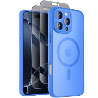 Imagem de Symcele Capa projetada para iPhone 16 Pro Max, compatível com MagSafe, com protetores de tela de privacidade X2, [proteção da câmera] [proteção contra quedas militares] capa de telefone à prova de