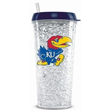 Imagem de Copo de cristal para freezer NCAA Kansas Jayhawks 473 ml com tampa e canudo