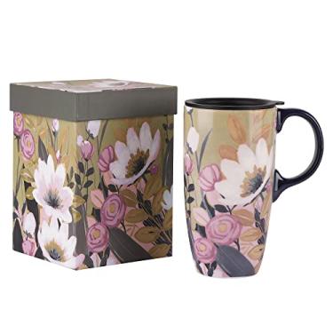 Imagem de Topadorn Caneca de café de cerâmica copo de viagem presente com tampa 500 ml, xícara de chá alta de porcelana com alça para casa e escritório, caneca de padrão de arte grande em caixa de presente,