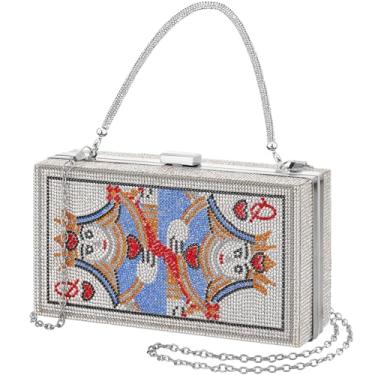 Imagem de Trnayi Poker Card Queen Bolsas de Noite Embreagens Presente Dia dos Namorados Ace of Spades Corações Bolsa Feminina Strass Bling, Prata