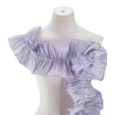 Imagem de PH PandaHall Acabamento de fita com babados duplos, acabamento em tecido roxo, tecido de chiffon plissado, franja, elástico, acabamento em tecido de tule, retrô, 16 cm de largura para costura, cortina