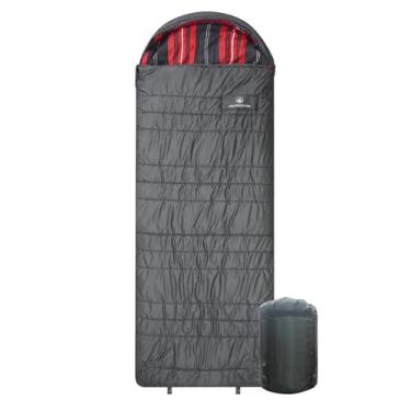 Imagem de Mountainlodge Saco de dormir de algodão para adultos e crianças, clima frio e quente, grande, com saco de compressão e resistente à água para acampamento em família, viagens e acampamento de carro