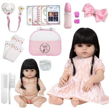 Imagem de Bebe Tipo Reborn Morena Corpo de Vinil Pode Banho + Itens - Cegonha Re