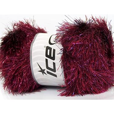 Imagem de novelo grande de 100 gramas bordô rosa cílios cintilantes metálicos fios de cílios