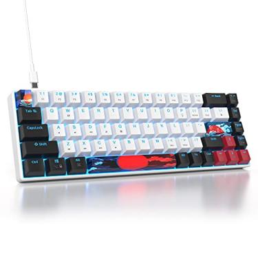 Imagem de Teclado para jogos Ussixchare 60%, 68 teclas, teclado mecânico retroiluminado por LED, compacto com tecla vermelha para Windows PS4/5 Xbox Gamer (preto-branco)