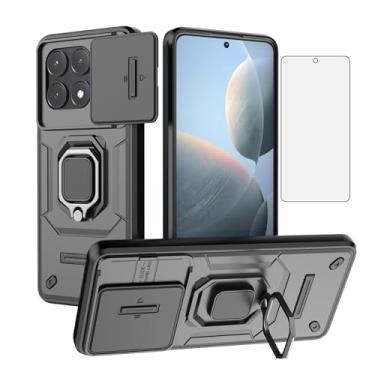 Imagem de Asuwish Capa de telefone para Xiaomi Redmi K70E/Poco X6 Pro com capa de câmera deslizante de vidro temperado protetor de tela suporte de anel suporte robusto fino protetor híbrido Redme K 70 70K E 6X