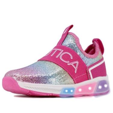 Imagem de Nautica Tênis de corrida infantil que acende pisca com cadarços/elásticos/slip-on |menino – menina|(criança pequena/criança grande) Kappil Parks Neave Lights, Glitter brilhante arco-íris luzes-alois, 7 Toddler