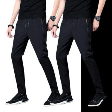 Imagem de KIT c/ 2 CALÇA CORRIDA Preto Academia Bolso Zíper Cordão Elastano Gela