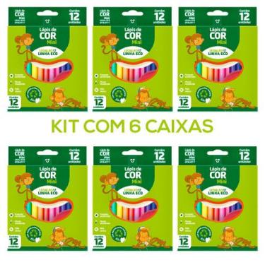 Imagem de Kit 6 Caixas Lápis De Cor Pequeno 12 Cores Desenho Atacado - Leonora