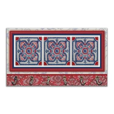 Imagem de Cabideiro de Parede Porta Colar Chaves Cintos Toalhas Azulejo Vermelho