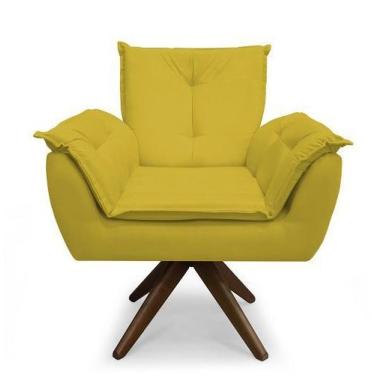 Imagem de Poltrona Decorativa Opala Base Giratória Suede Amarelo - Casa & Estofa
