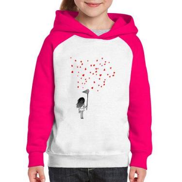 Imagem de Moletom Infantil Collect Hearts - Foca na Moda, Branco, Rosa, 12