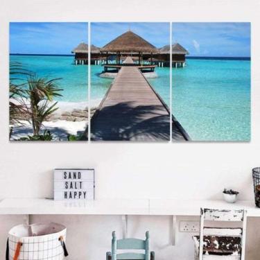 Imagem de Quadro Decorativo Mar Pier Quiosque Para Sala Quarto Kit 3 peças 20x30