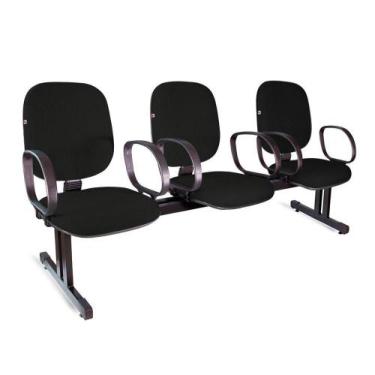 Imagem de Longarina Diretor 3 Lugares Braços Tecido Preto - Shop Cadeiras