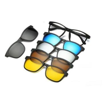 Imagem de Armação Para Óculos De Grau + 5 Lentes Clip On De Sol - Vinkin, Preto
