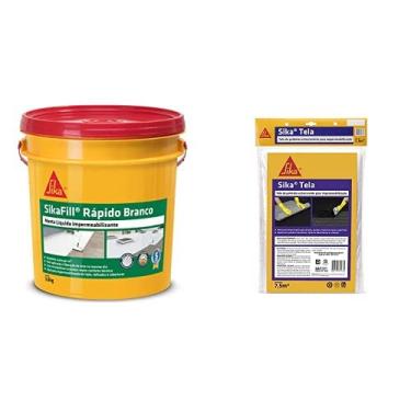 Imagem de Kit Manta Líquida Impermeabilizante SikaFill Rápido, Branco, 3,6kg + Tela de Poliéster Sika Tela, 7.5m2, Branco