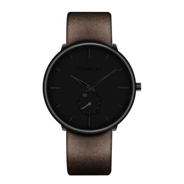 Imagem de FIZILI Relógios Masculinos Ultrafinos Minimalistas à Prova D'água - Relógio De Pulso Moderno Unissex Com Pulseira De Couro, Marrom, 4 Cm, Estilo Minimalista Moderno