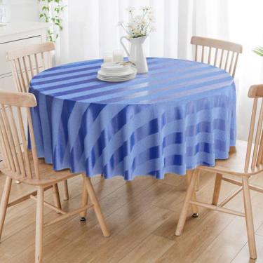 Imagem de Toalha De Mesa Redonda Azul Royal Listrado 8 Lugares - Menedecor