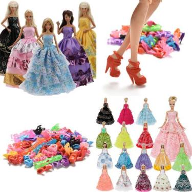 Imagem de Kit com 10 Vestidos + 10 Pares de Sapatos para Bonecas de Até 30cm de 